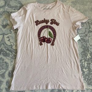 Aeropostale Pink Tee with Cherry and Horseshoe Graphic
